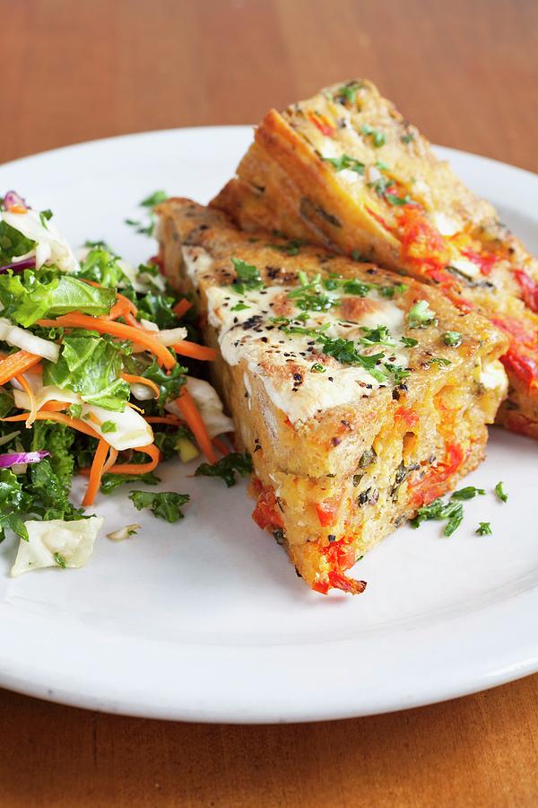 Panini With Tomatoes, Mozzarella, Egg, Parsley And A Side Salad Photograph by Amy Kalyn Sims