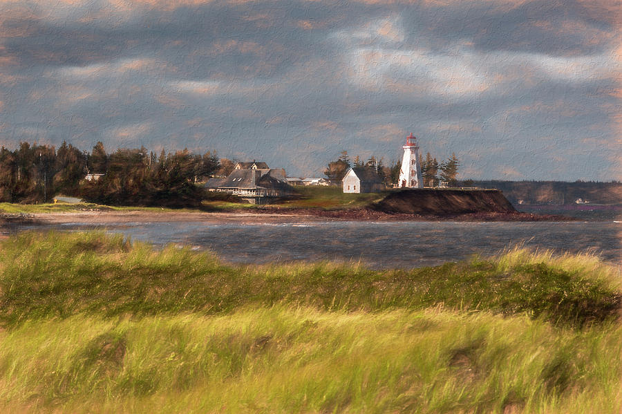 Panmure Island Distant Lighthouse Painterly Digital Art by Douglas Wielfaert