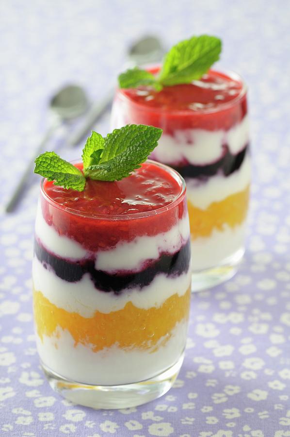 Panna Cotta Arlequin panna Cotta With Different Layers Of Fruit Photograph by Jean-christophe Riou
