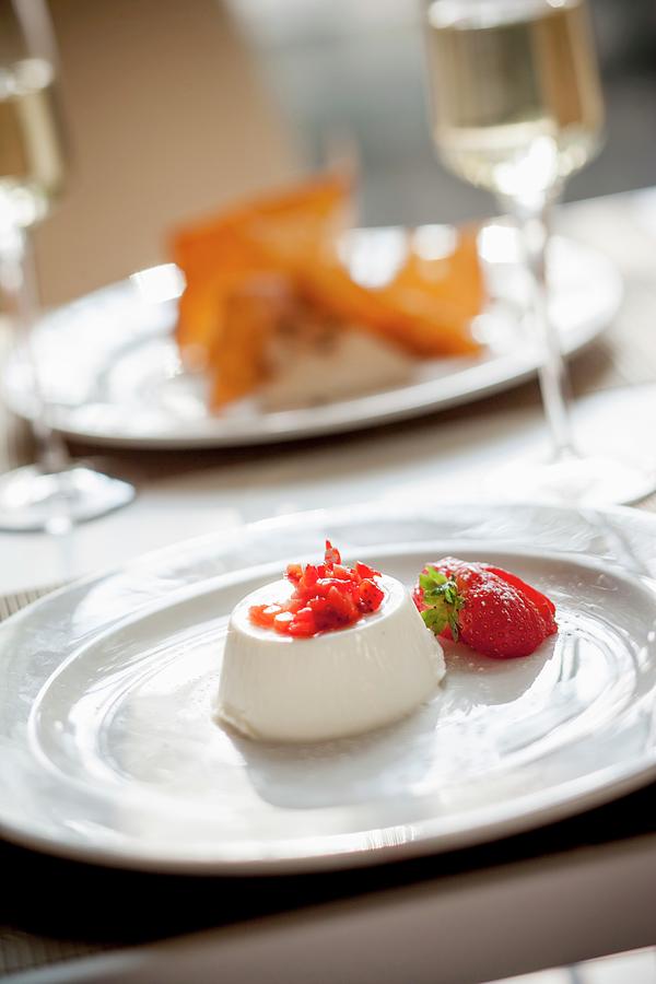 Panna Cotta Con Le Fragole panna Cotta With Strawberries, Italy Photograph by Imagerie