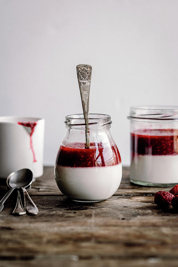 Panna Cotta In A Jar With Raspberry Mousse Photograph by Kasia Wala