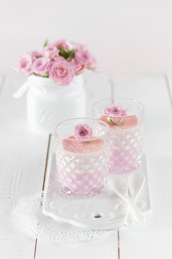 Panna Cotta Topped With A Rose Photograph by Emma Friedrichs