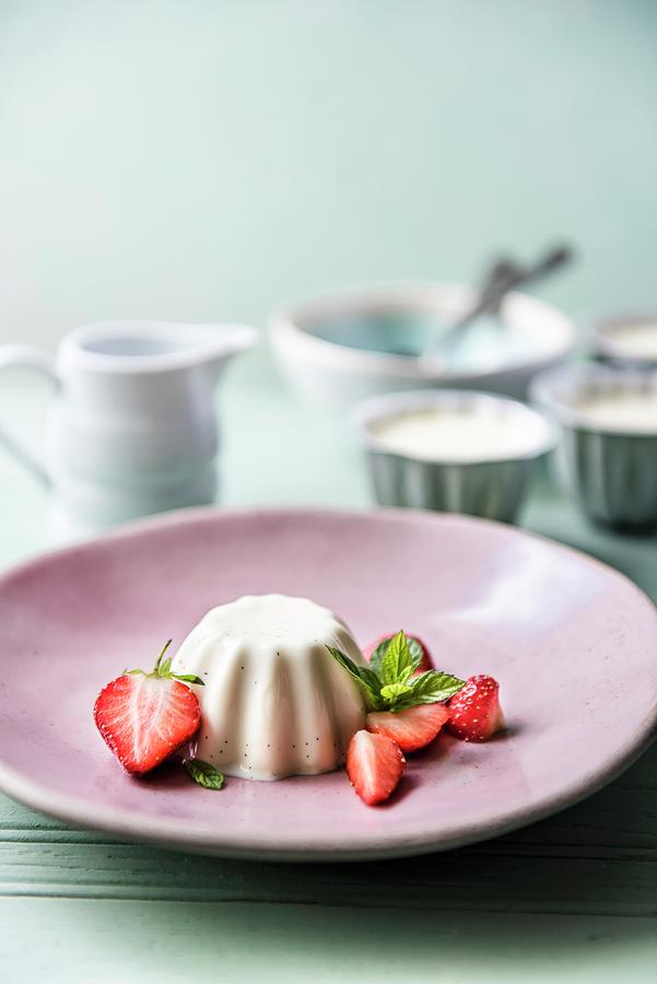 Panna Cotta With Fresh Strawberries Photograph by Magdalena Hendey