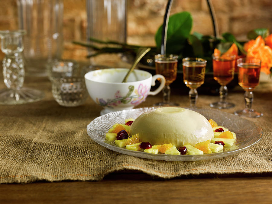 Panna Cotta With Jaggery-rum Fruits Photograph by Huw Jones