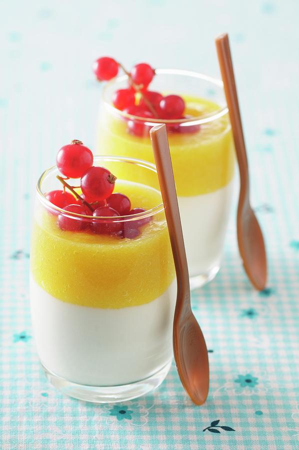 Panna Cotta With Mango And Red Currants Photograph by Jean-christophe Riou