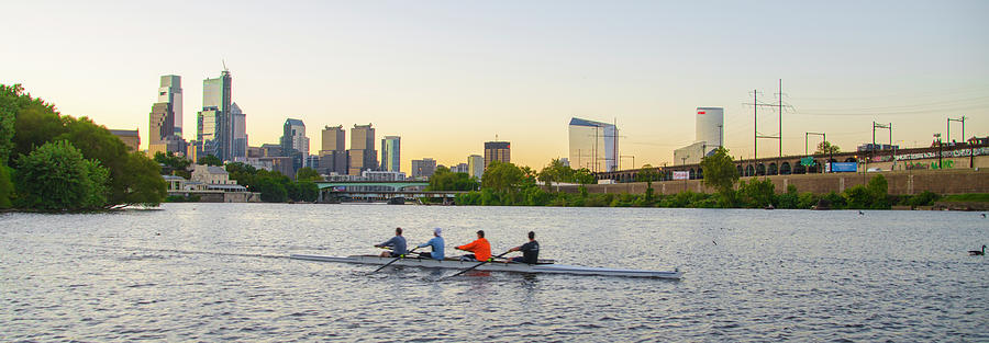 Panorama Cityscape - Rowing the Schuylkill River Photograph by Bill Cannon
