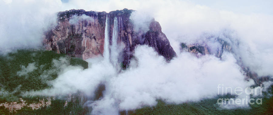 Panorama Clouds Surround Angel Falls Canaima Np Venezuela Photograph by Dave Welling
