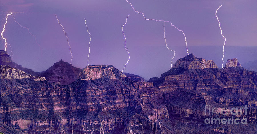 Panorama Lightning North Rim Grand Canyon National Par Photograph by Dave Welling
