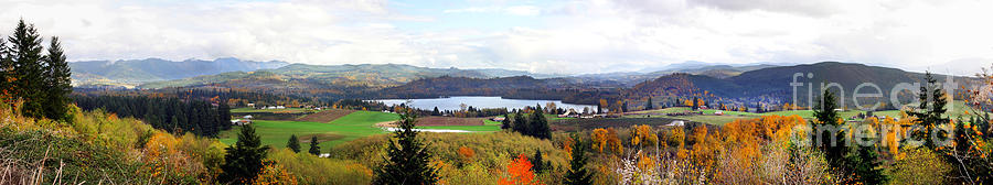 Panorama long lake valley houses barns fields Christmas trees farms cattle reservoir meadow fall Photograph by Robert C Paulson Jr