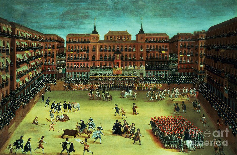 Panorama Of A Fiesta In The Plaza Mayor In Madrid Painting by Spanish ...