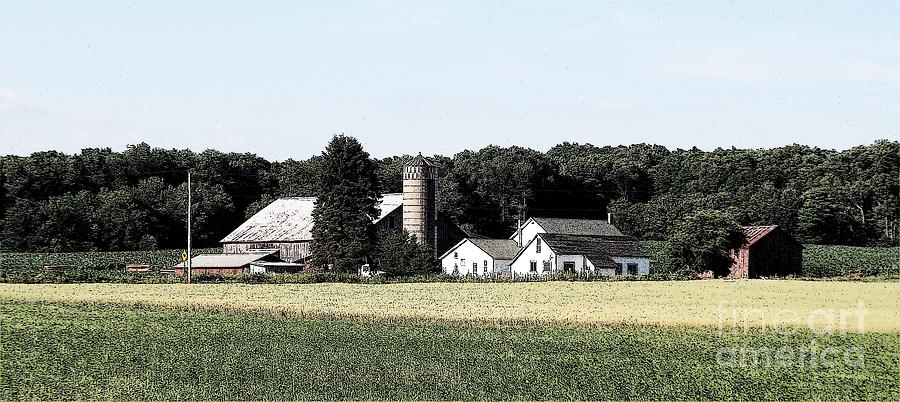 Panorama of Amish Country Farm Landscape  in Chautauqua New York Ink Sketch Effect Photograph by Rose Santuci-Sofranko