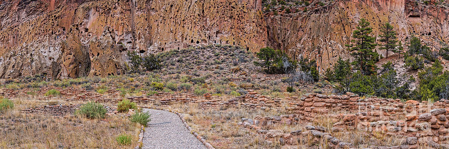 Panorama Of Ancient Tyuonyi Pueblo Dwellings At Bandelier National Monument - Los Alamos New Mexico Photograph
