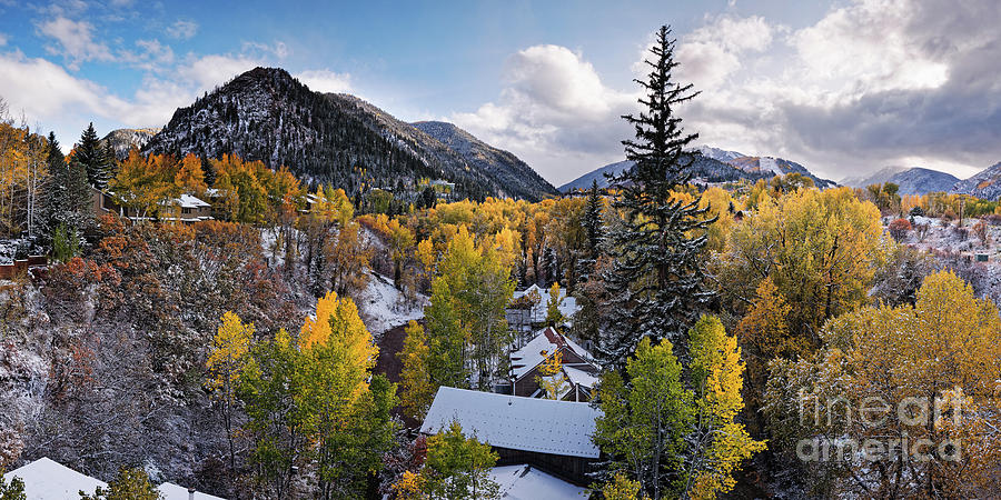 Panorama of Aspen and Ski Resorts during the Fall - Pitkin County Rocky Mountains Colorado Photograph by Silvio Ligutti