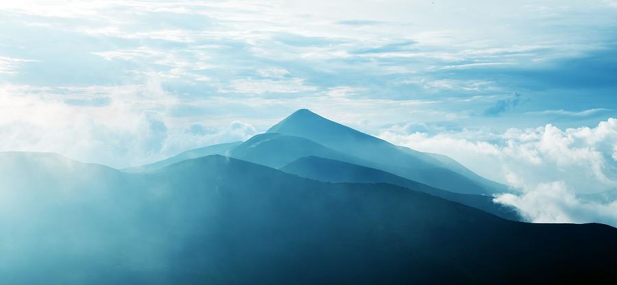 Mountain Photograph - Panorama Of Beauty Blue Foggy Mountains by Ivan Kmit