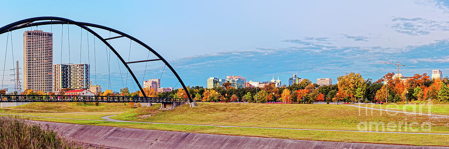 Panorama Of Bill Coats Suspension Bridge, Texas Medical Center And Fall Foliage - Hermann Park Htx Photograph