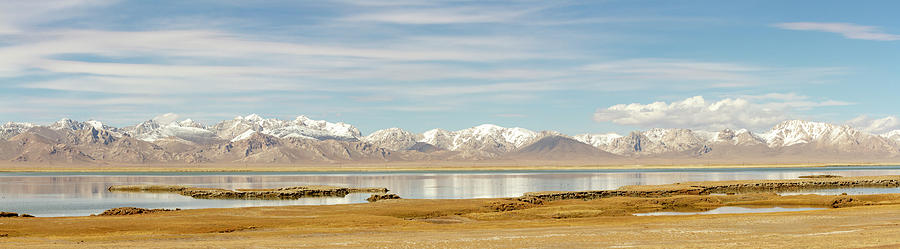 Panorama of Chatyr-Kul Lake, or Celestial Lake, Kyrgyzstan Photograph by Karen Foley