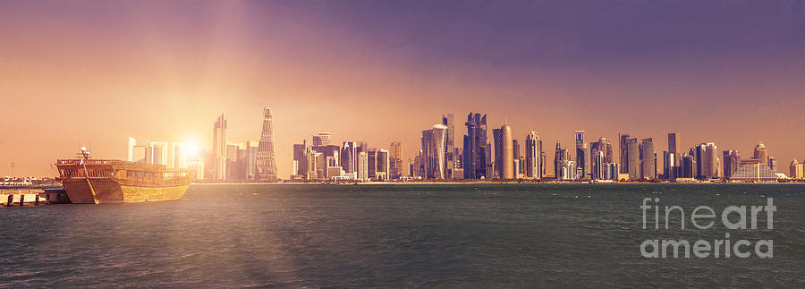 Panorama of Doha Bay Photograph by Benny Marty