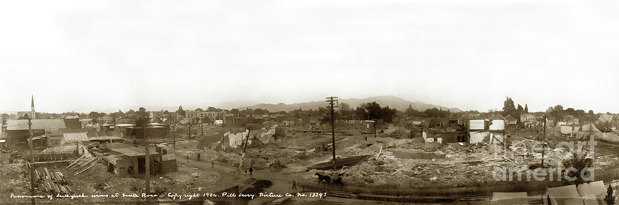 Panorama Photograph - Panorama of earthquake ruins at Santa Rosa, Sonoma County, 1906 by Monterey County Historical Society