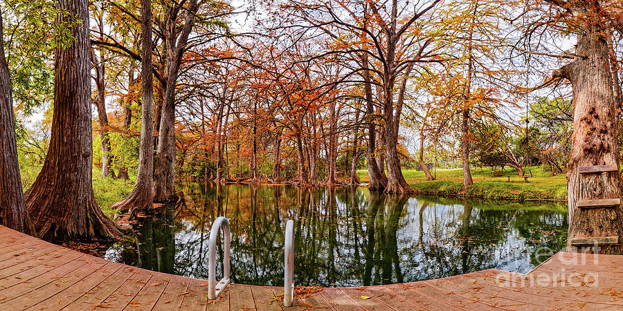 Panorama of Fall Scene at Blue Hole Regional Park - Wimberley Hays County Texas Hill Country Photograph by Silvio Ligutti