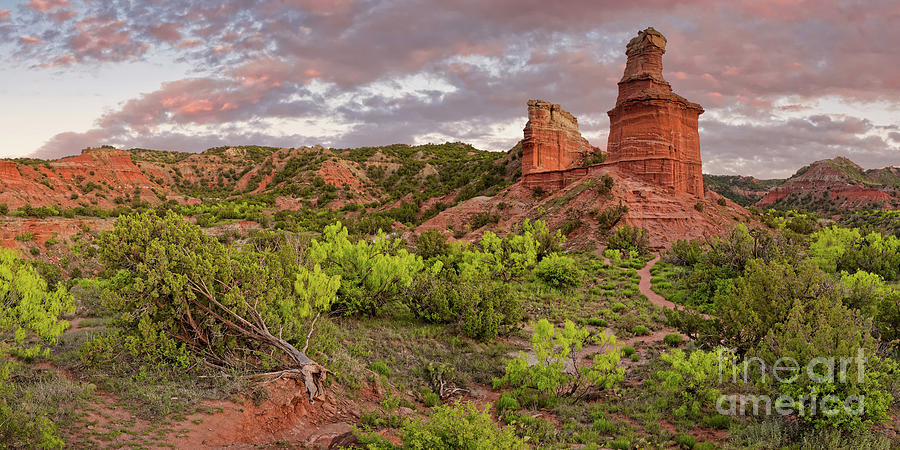 Panorama Of Fiery Sunset Over Lighthouse Rock - Palo Duro Canyon State Park - Texas Panhandle Photograph