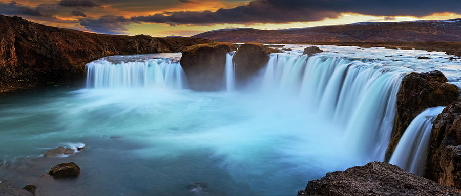 Panorama Of Goðafoss Waterfall At Photograph by Anna Gorin