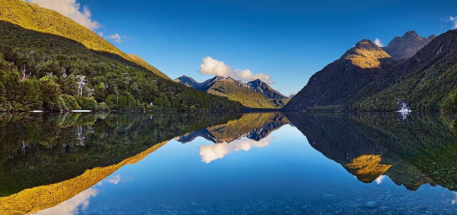 Mountain Photograph - Panorama Of Lake Gunn, Fiordland, New by DPK-Photo