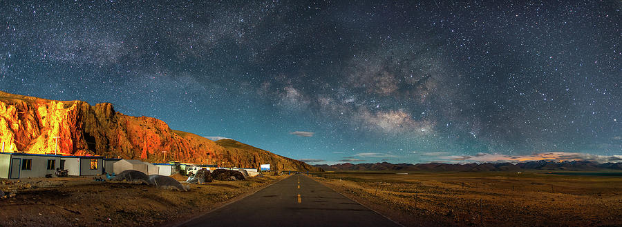 Panorama Of Long Milky Way Over Tibet Photograph by Coolbiere Photograph