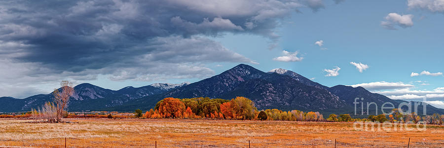 Panorama of Ominous Clouds Above Pueblo Peak and Sangre de Cristo Mountains - Taos New Mexico Photograph by Silvio Ligutti