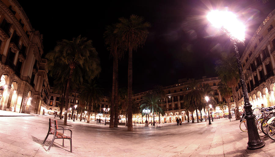 Barcelona Digital Art - Panorama Of Placa Reial At Night, Barcelona, Spain by Holger Thalmann