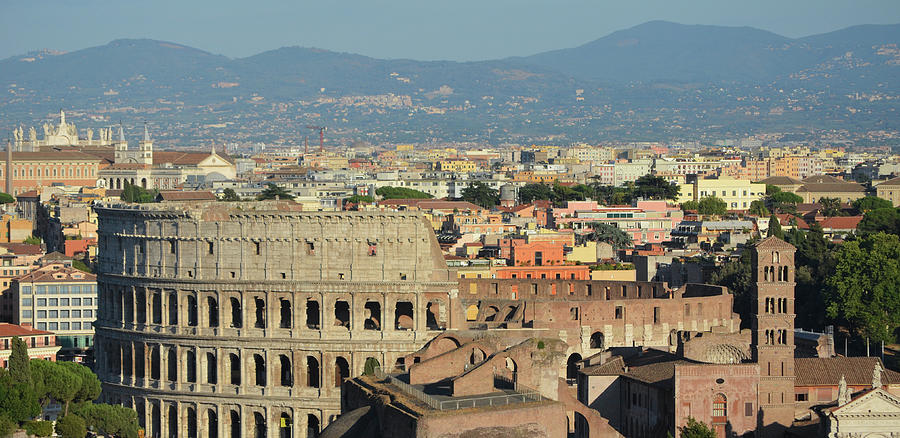 Panorama of Rome Featuring the Colosseum Photograph by Shawn OBrien