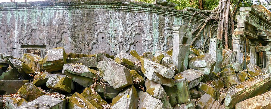 Panorama of ruins of Ta Prohm, Siem Reap, Cambodia Photograph by Karen Foley