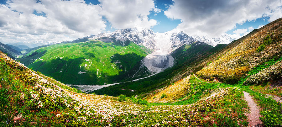 Mountain Photograph - Panorama Of Summer Caucasus Mountains by Ivan Kmit