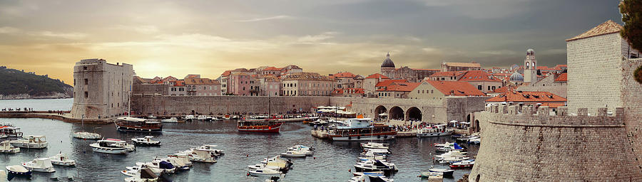Panorama  of the port of the old city of  Dubrovnik Photograph by Steve Estvanik