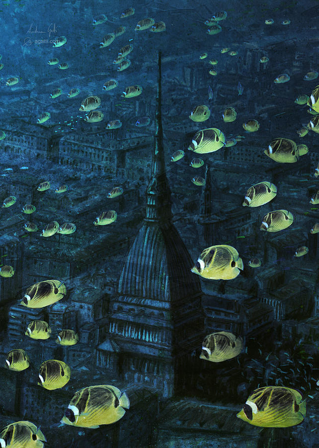 Fish Digital Art - Mole panorama pesci gialli by Andrea Gatti