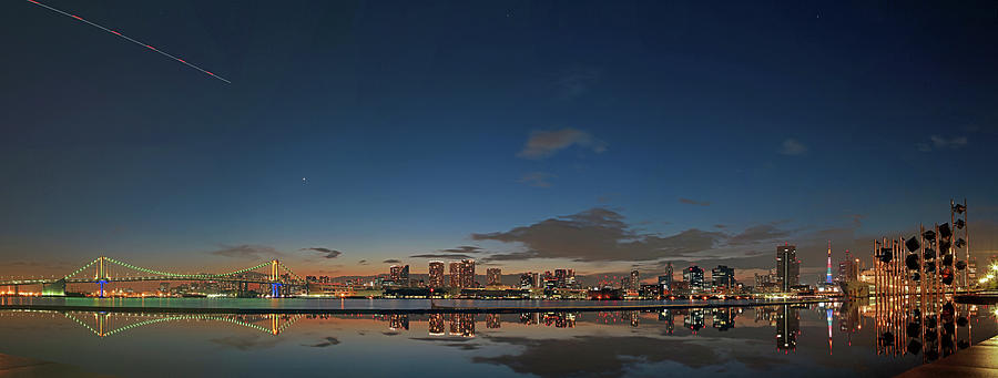 Panorama Tokyo Bay Reflection Night View Photograph by Photography By Zhangxun