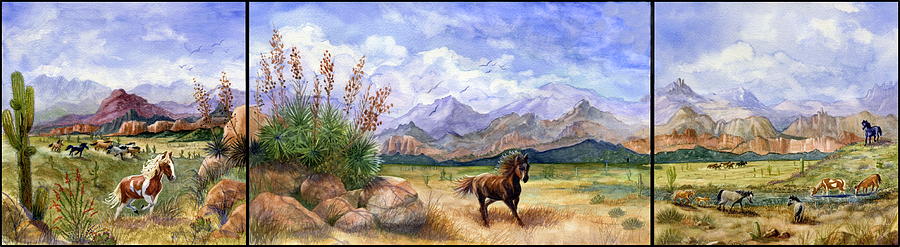 Nature Painting - Panorama Triptych Dont Fence Me In  by Marilyn Smith