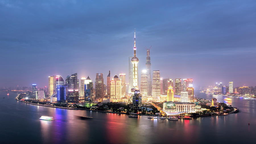 Panorama View Of Pudong Skyline Photograph by Spreephoto.de