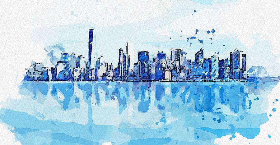 Nature Painting - Panorama Vista View Of New York Watercolor By Ahmet Asar by Ahmet Asar Nature Painting - Panorama Vista View Of New York Watercolor By Ahmet Asar by Ahmet Asar