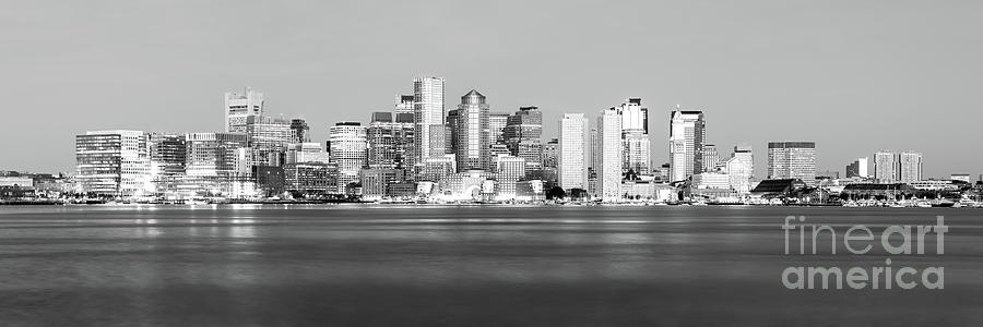 Panoramic Boston Skyline High Resolution Black and White Photo Photograph by Paul Velgos