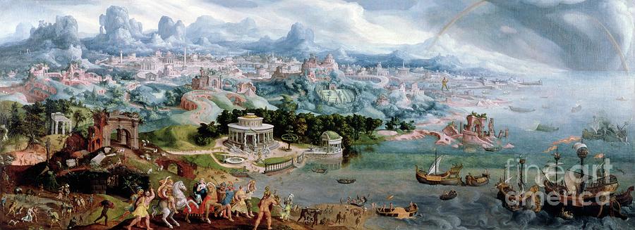 Panoramic Fantasy With The Abduction Of Helen, 1535 Painting by Maerten Van Heemskerck