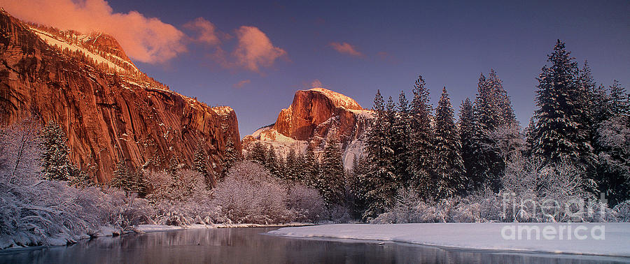 Panoramic Half Dome Merced River Winter Yosemite National Park Photograph by Dave Welling