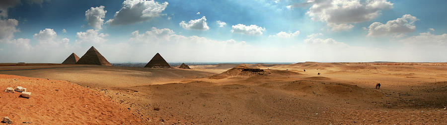 Panoramic Of The Giza Pyramids On A Photograph by Brunette