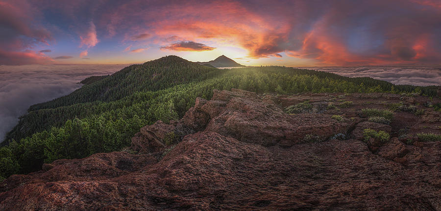 Panoramic Sunset In The Teide National Park. Tenerife. Photograph by Eliecer  Labory