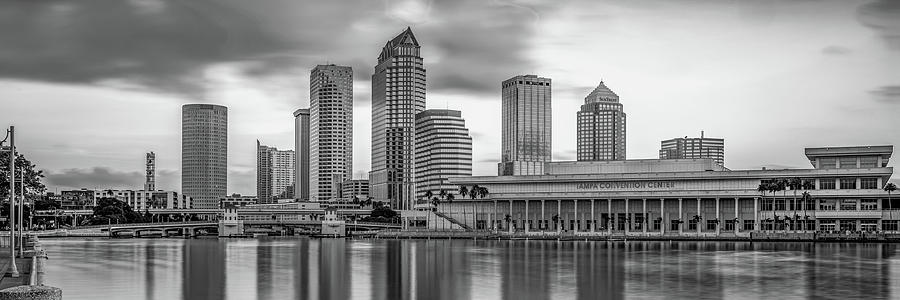 Tampa Skyline Photograph - Panoramic Tampa Bay Florida Skyline in Monochrome by Gregory Ballos
