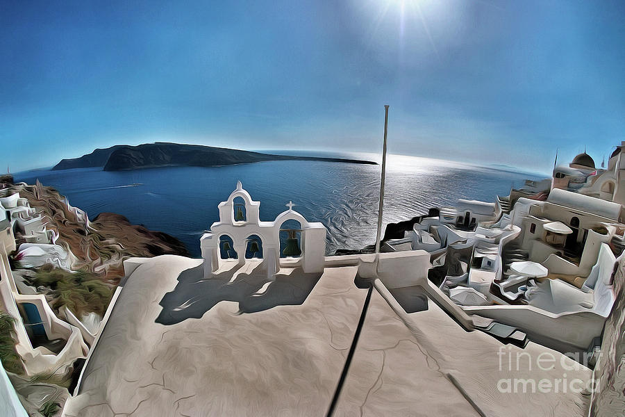 Panoramic view from Oia town II Painting by George Atsametakis