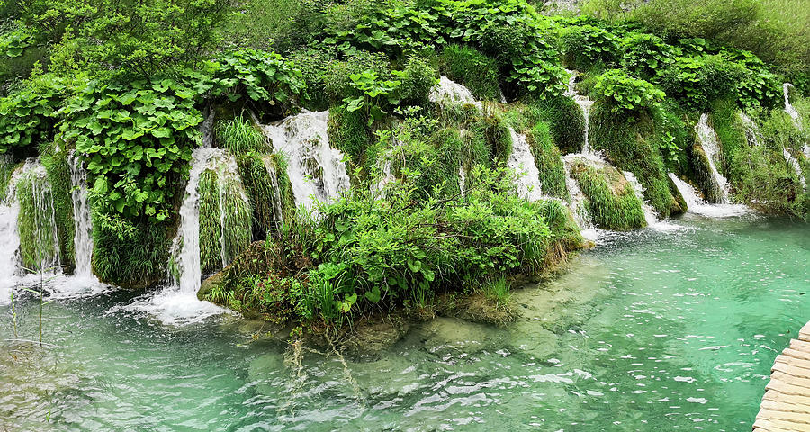 Nature Photograph - Panoramic View Of A Waterfall On The Plitvice Lakes Natural Park by Cavan Images