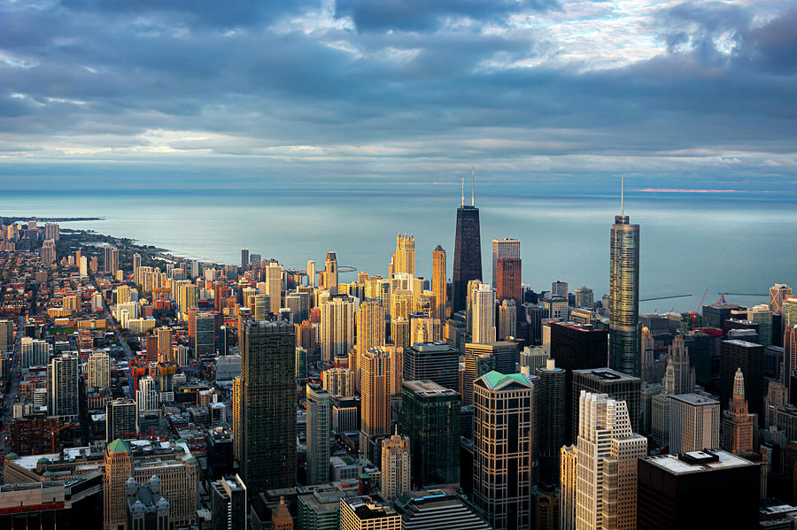 Panoramic view of Chicago during a sunset Photograph by Valerio Rosati ...