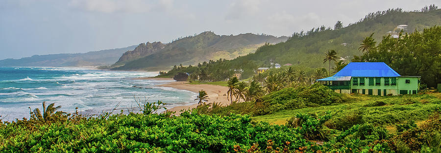 Panoramic View of Coast with Blue Roofed Home Photograph by Darryl Brooks