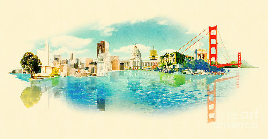 Vintage Digital Art - Panoramic Water Color Illustration San by Trentemoller Vintage Digital Art - Panoramic Water Color Illustration San by Trentemoller