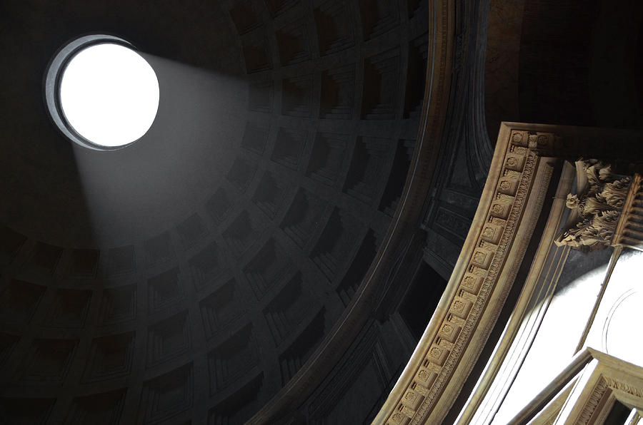 Pantheon Dome Oculus Light Plume and Coffered Ceiling Rome Italy Photograph by Shawn OBrien